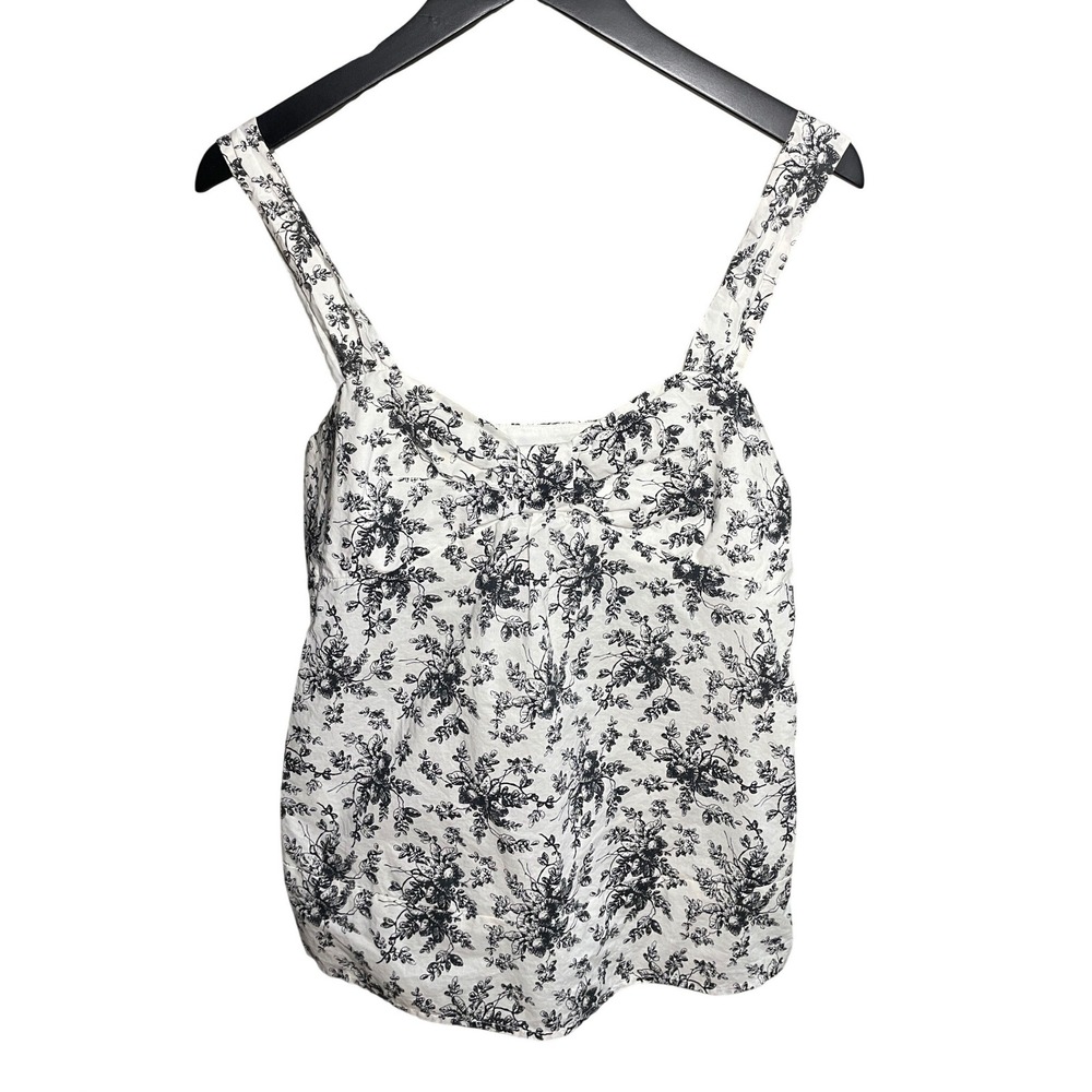 Black & White Floral Toile Top Women's 4 Ann Taylor Loft Cottagecore Regency